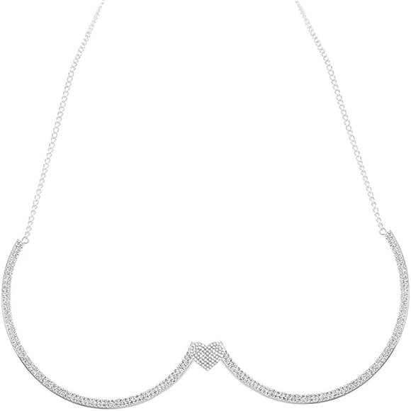 Rhinestone Chest Bracket Chain Silver Crystal Love Harness Chest Bra NEVER WORN - Picture 1 of 5